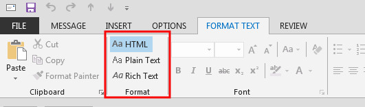 The 3 format types H T M L, Plain, and Rich Text under the format text tab.
