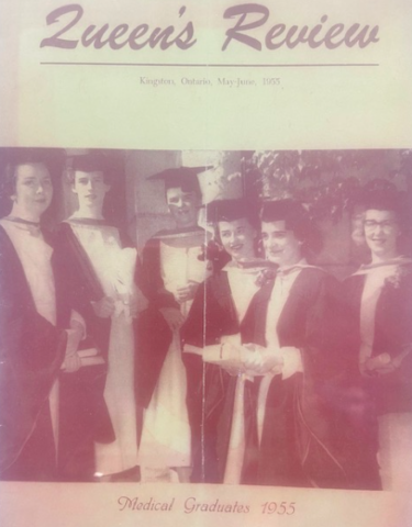 Therese Gauthier Lynch (second from right), featured on the cover of Queen's Review, 1955. Obituary