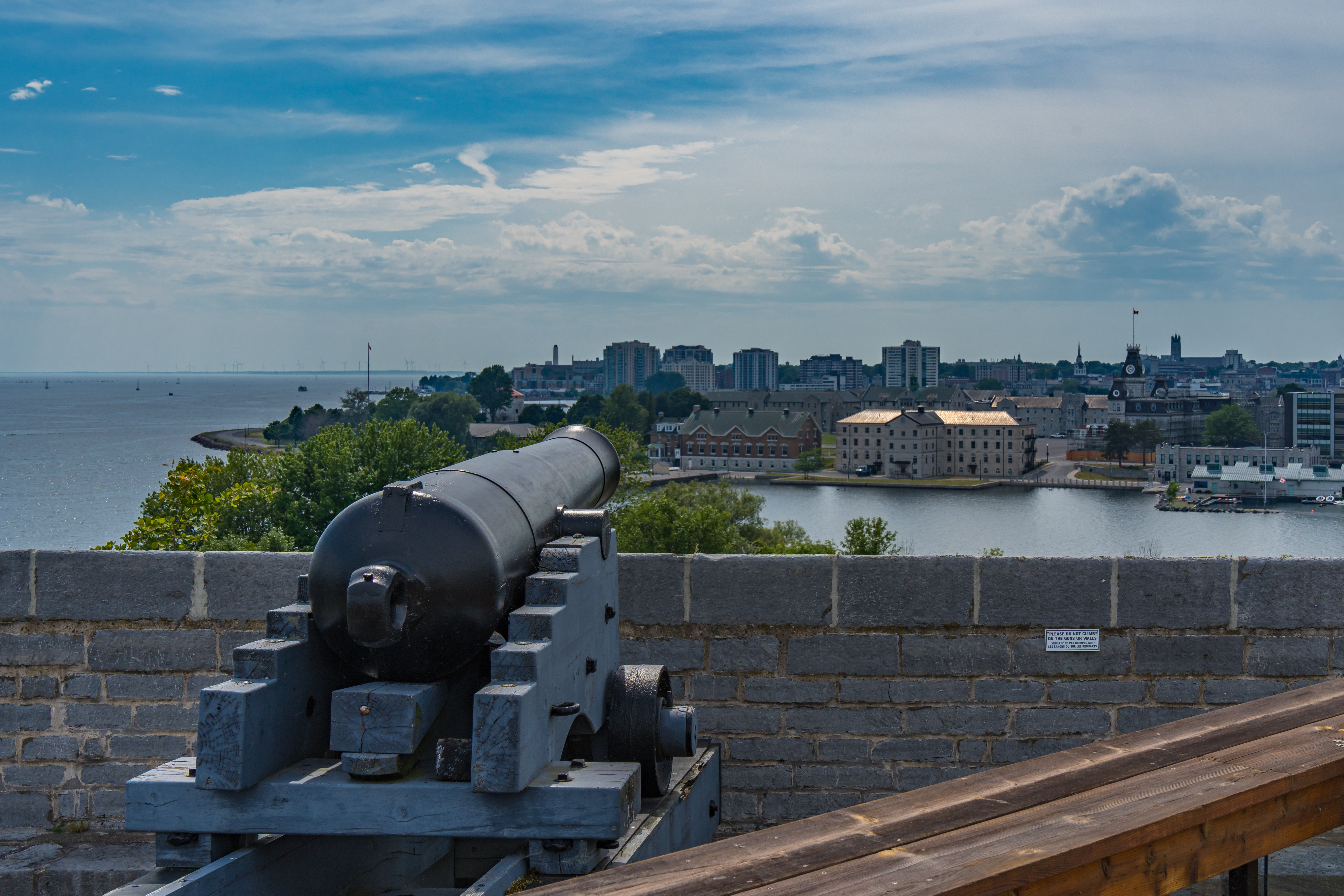 A view of a cannon at Fort Henry overlooking the city of Kingston