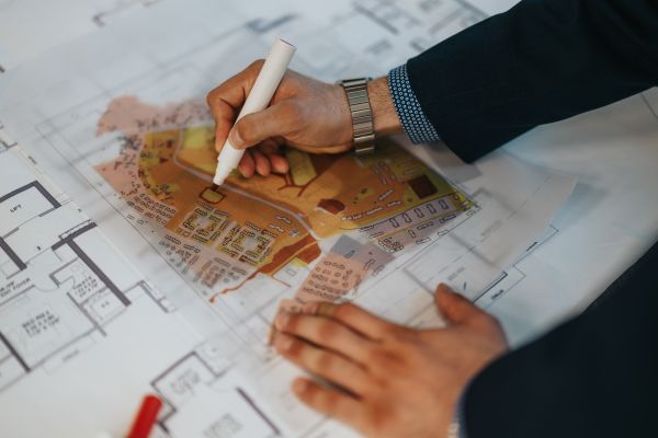 Hand drawing on a map.