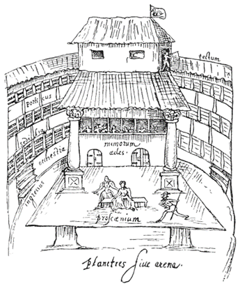 A drawing of a play taking place at a theatre