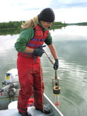 Diane Orihel checking sediments