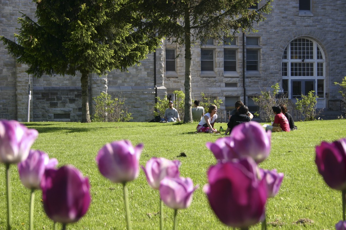 Photograph of Queen's campus in spring.