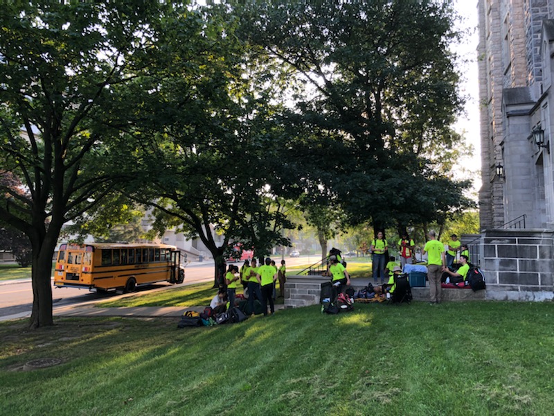 Students on the lawn of Miller Hall before leaving for field school 2021
