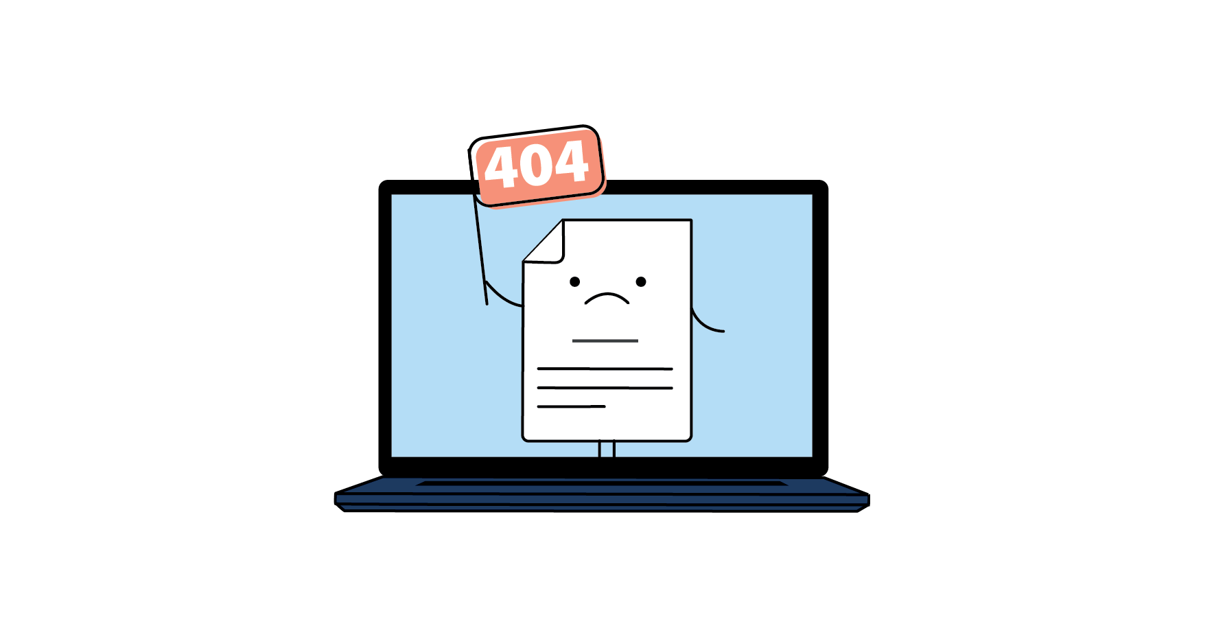"404 message on laptop graphic"