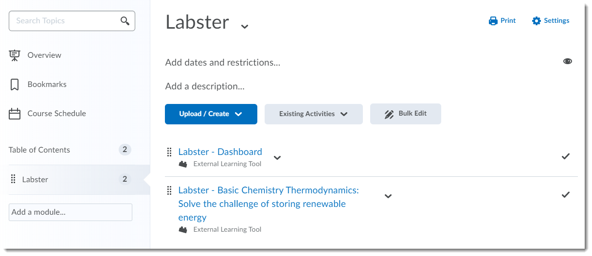Labster dashboard and simulation links