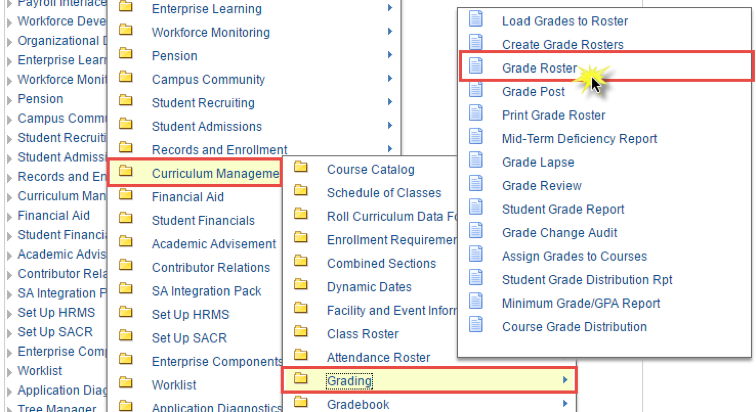 Grade entry using grade roster step 1