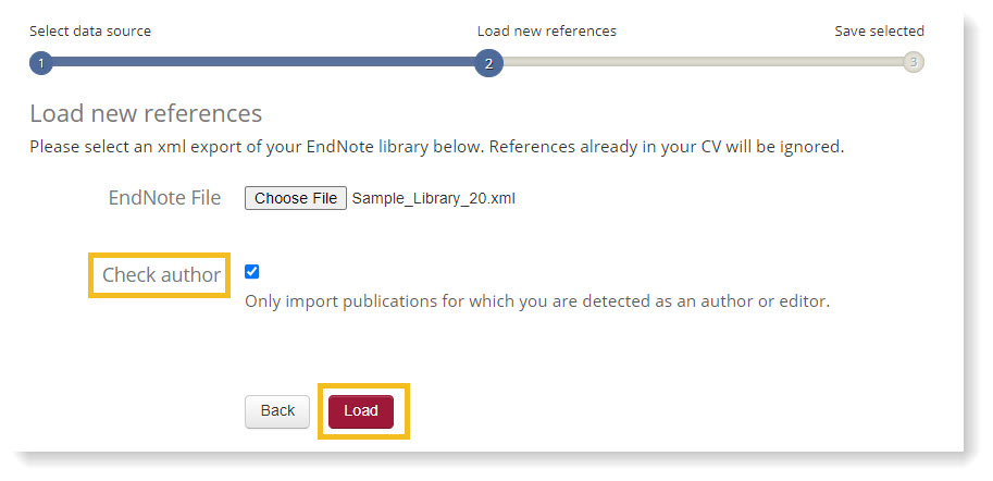 Selecting the endnote file to import