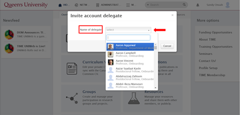 screen capture of how to select delegate from list