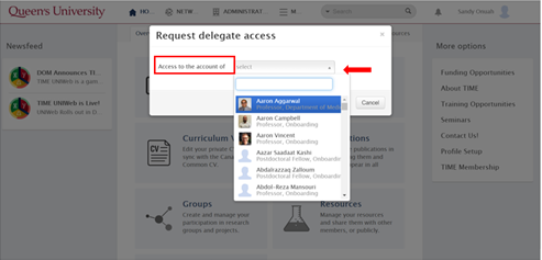 Use the dropdown menu to locate the person from whom you are requesting access.