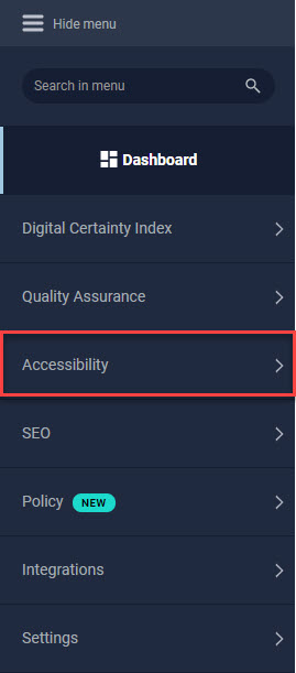 screenshot of Siteimprove sidebar, Accessibility selected