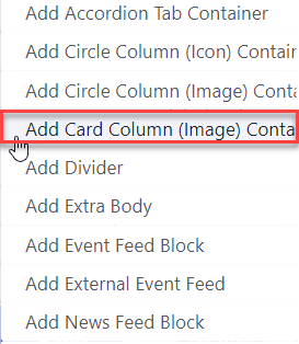 Selecting Column Card Menu item