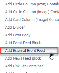 Selecting Add External Event Feed Menu Item