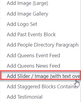 Selecting Add Slider Menu Item