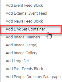 Selecting Add Link Set Container Menu Item