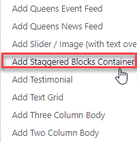 Selecting Add Staggered Blocks Container Menu Item
