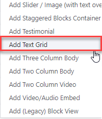 Selecting Add Text Grid Menu Item