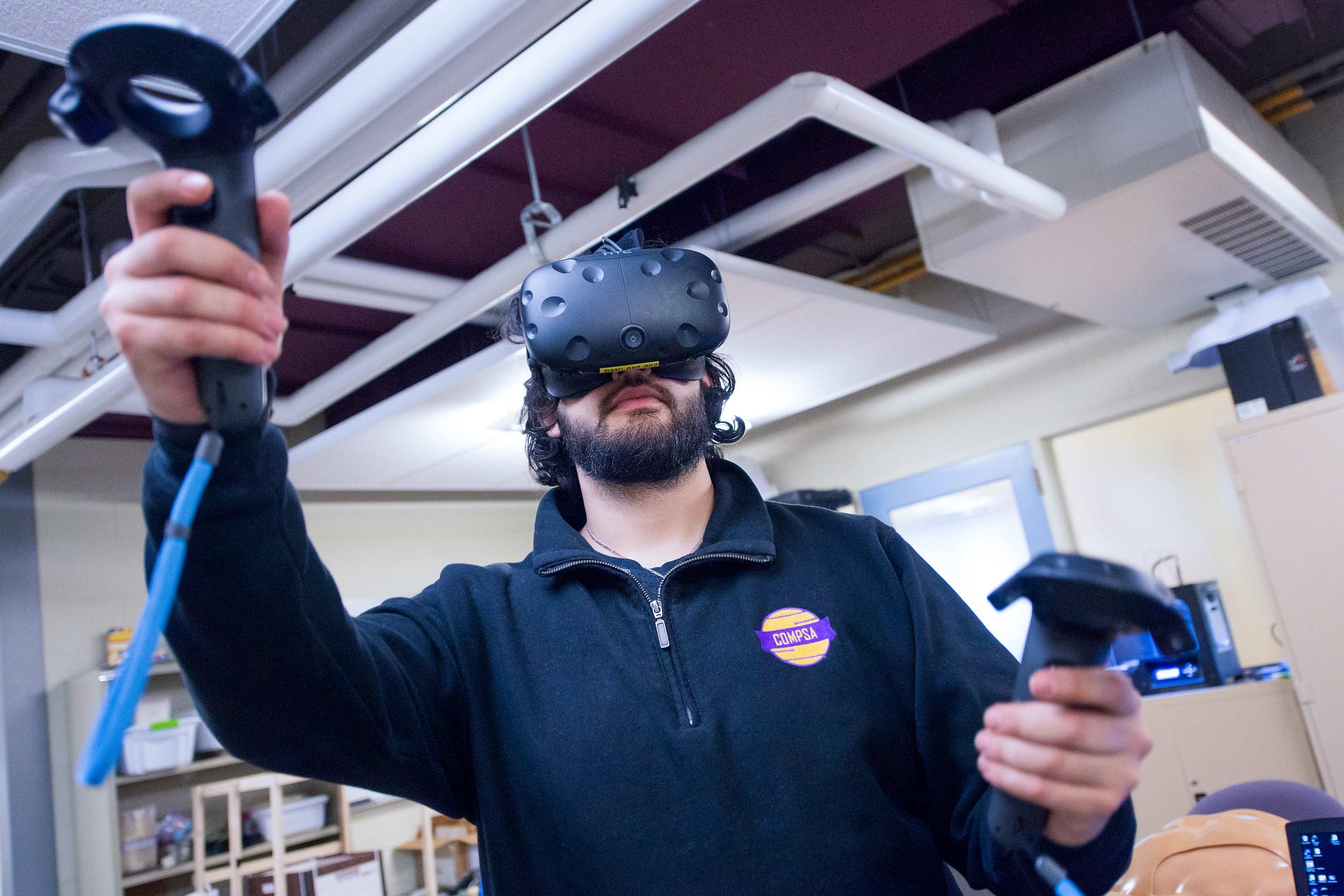 Student using virtual reality headset