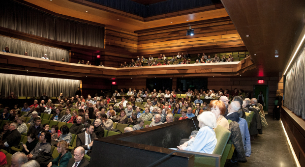 The crowd at The Isabel waits eagerly for the lecture to start.