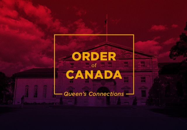 Rideau Hall with text overlay: Order of Canada: Queen's Connections