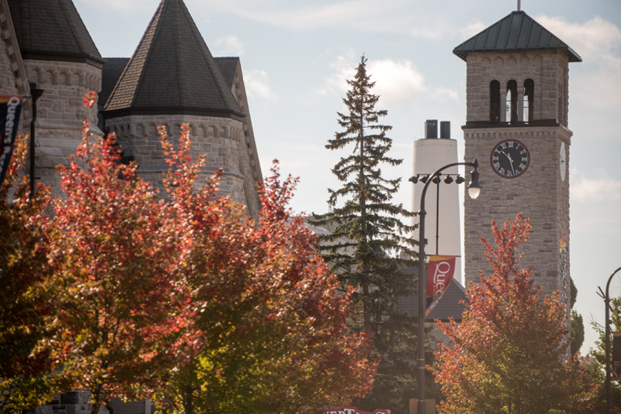 Grant Hall tower with autumnal trees in the foreground