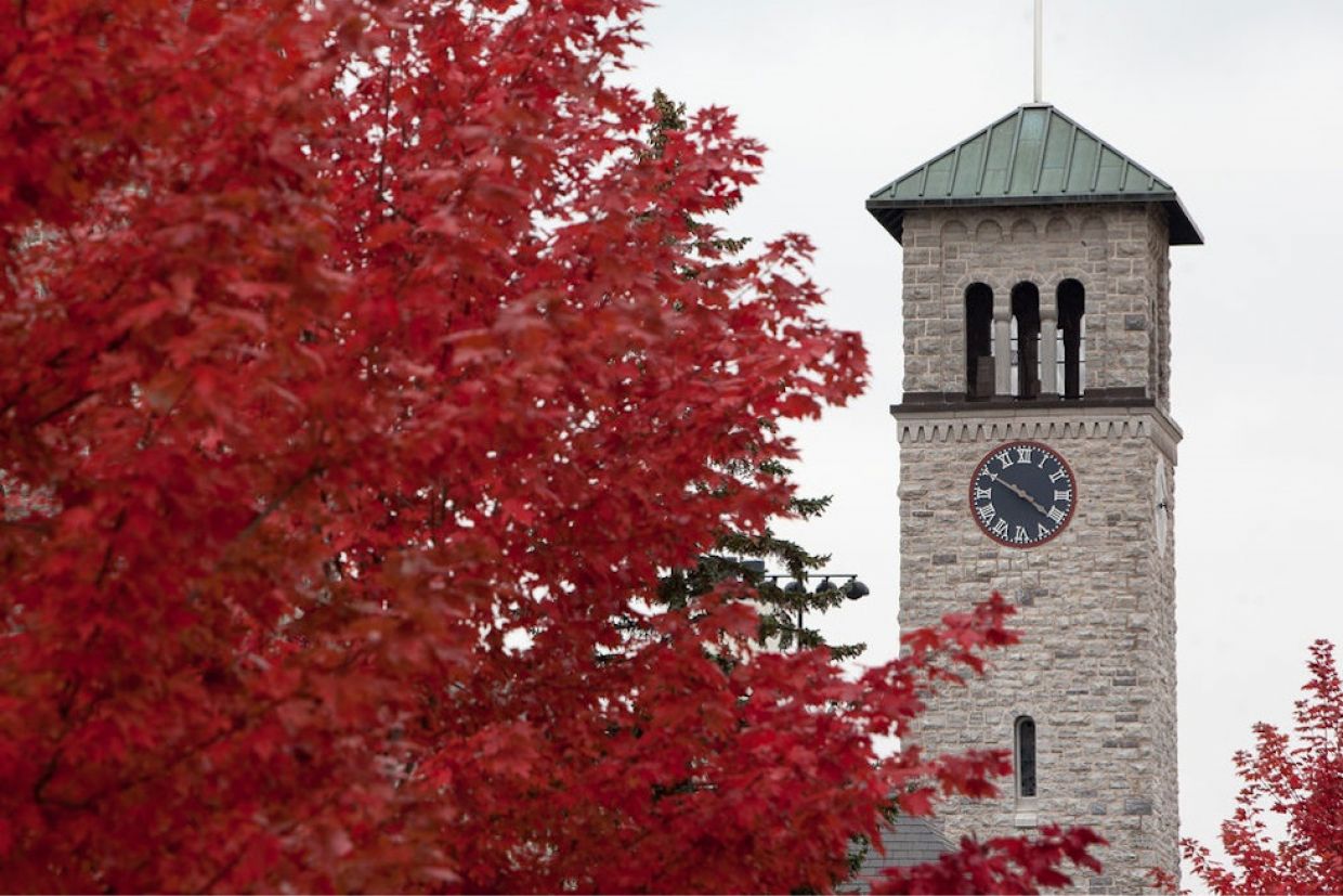 Grant Hall tower in autumn.