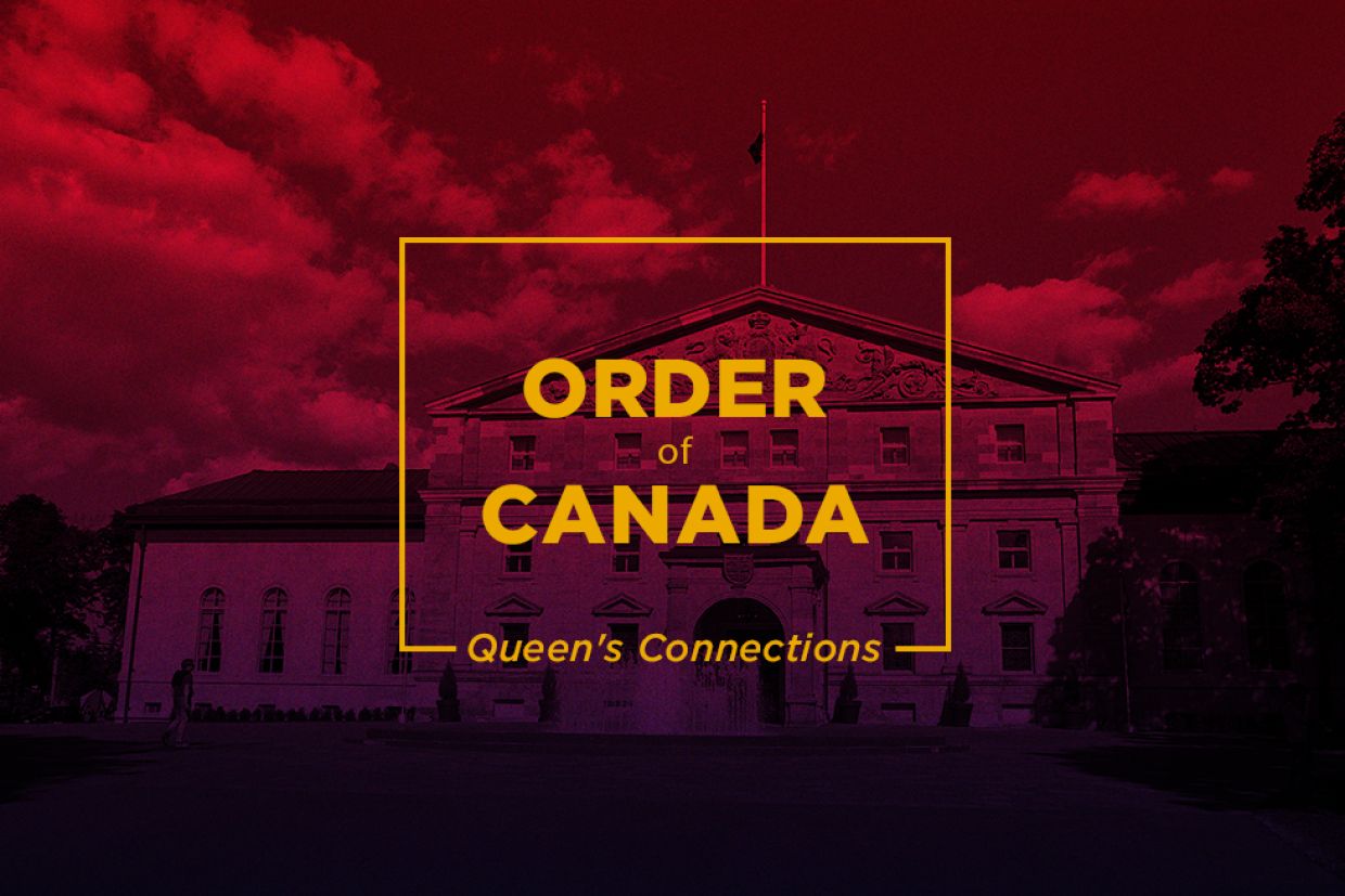 Rideau Hall with text overlay: Order of Canada: Queen's Connections