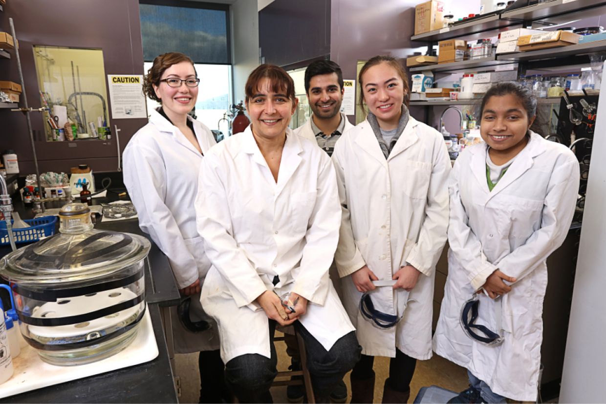 Left to right: Caitlin Miron, Dr. Anne Petitjean, Isaiah Hasham, Yushi Liang, and Devni Elamaldeniya