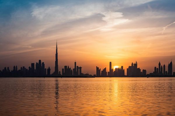 Dubai skyline at sunset