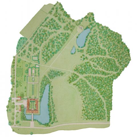 Illustrate map of the castle grounds shown from above