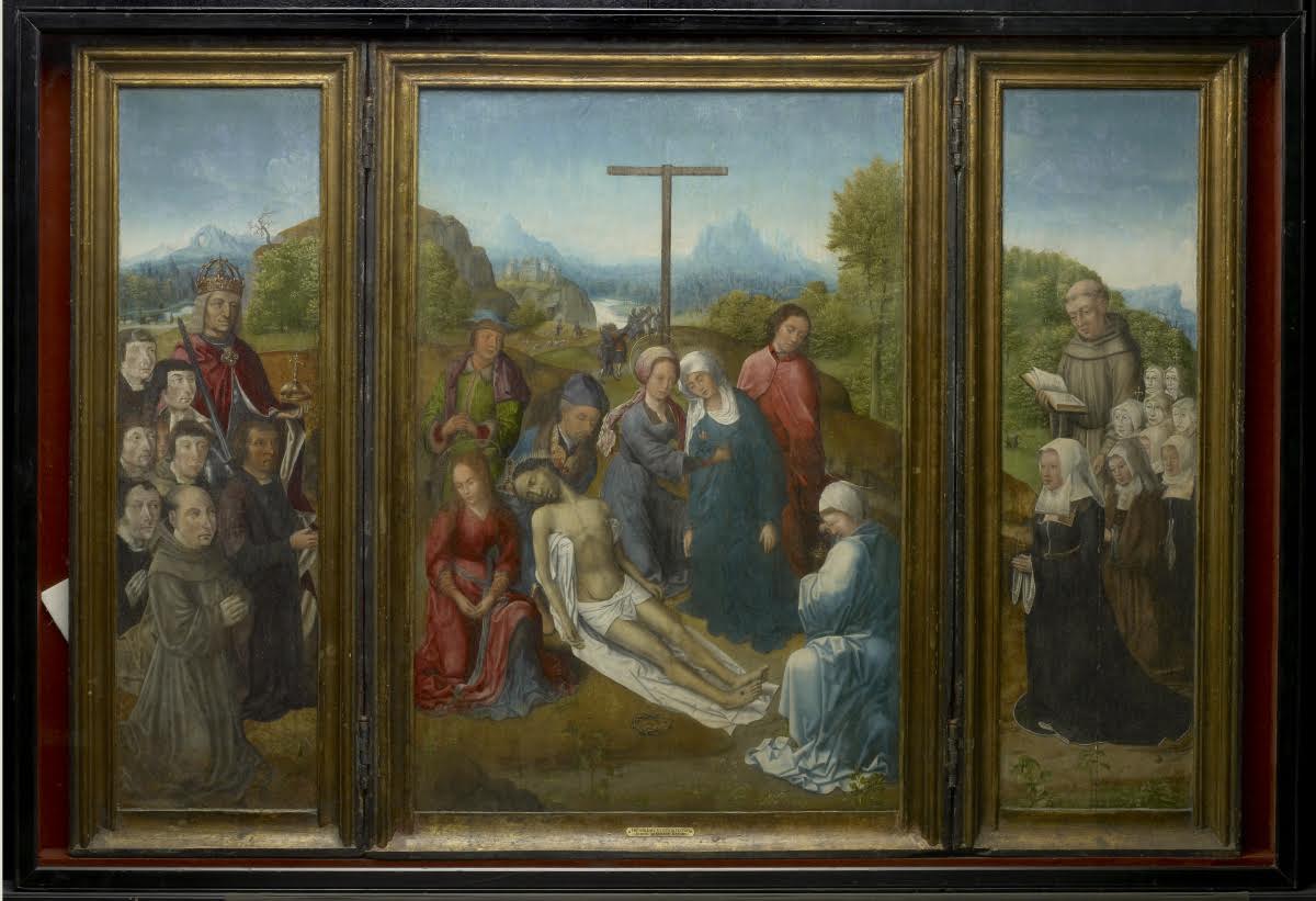 Lamentation with Saints and Donors, oil on panel, 81 x 94 cm. Queen's Art Conservation Study Collection, gift from the Art Gallery of Ontario, bequest of Gerald R. Larkin.