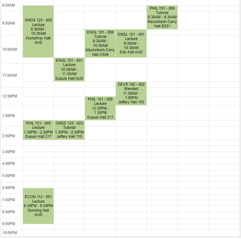 Example Arts Timetable