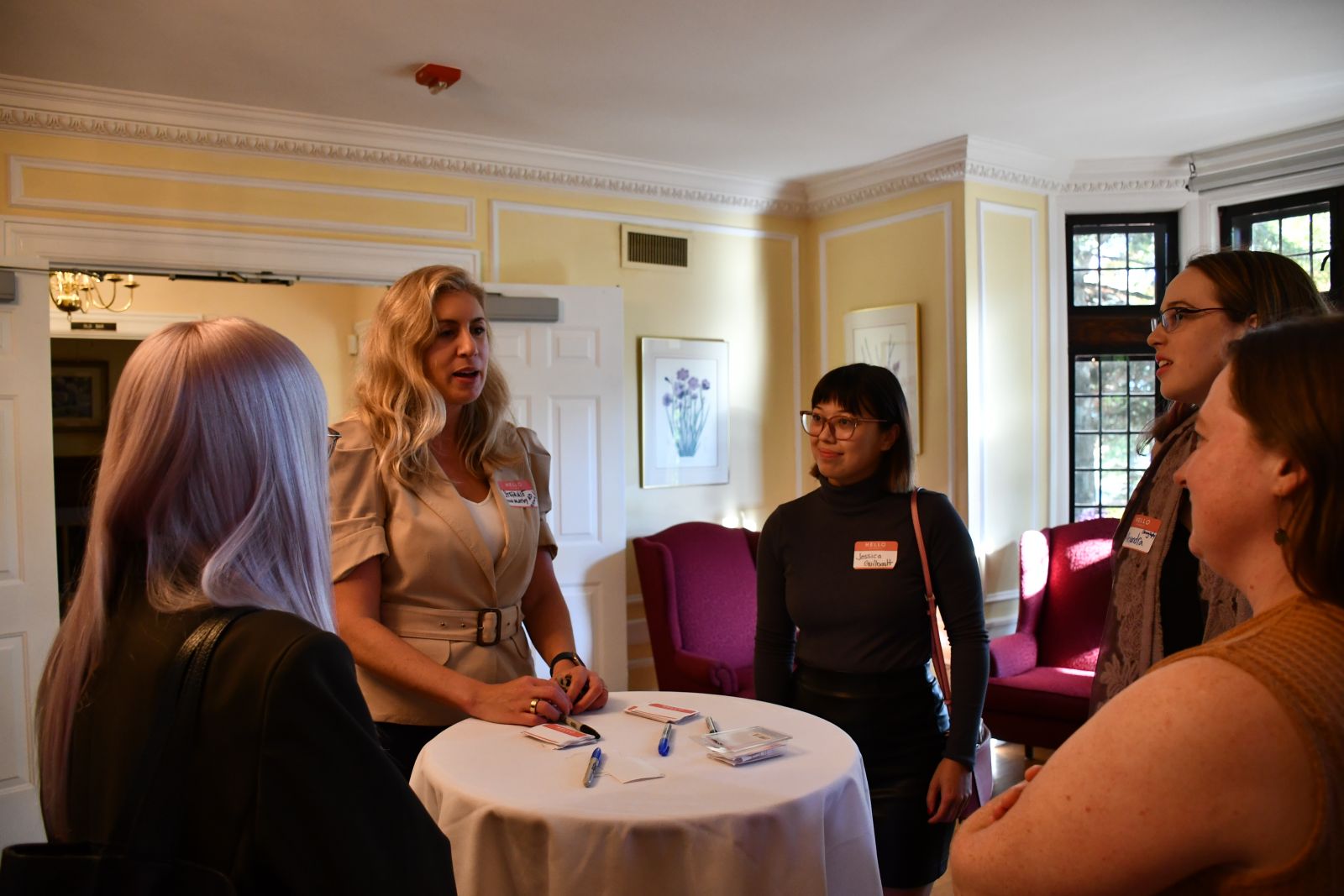 Associate Dean (Research) Stefanie von Hlatky chats with some of the award winners.