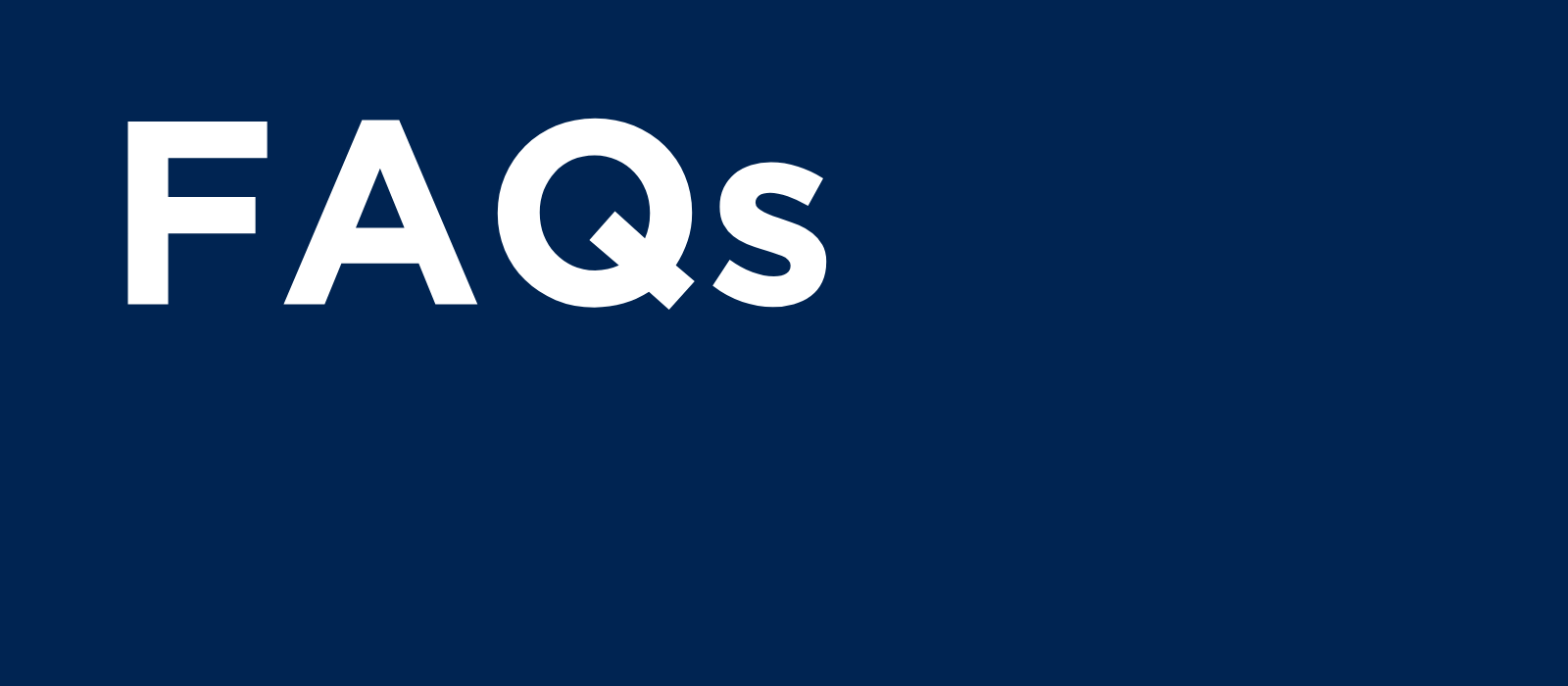 "FAQs" in white text on a blue background