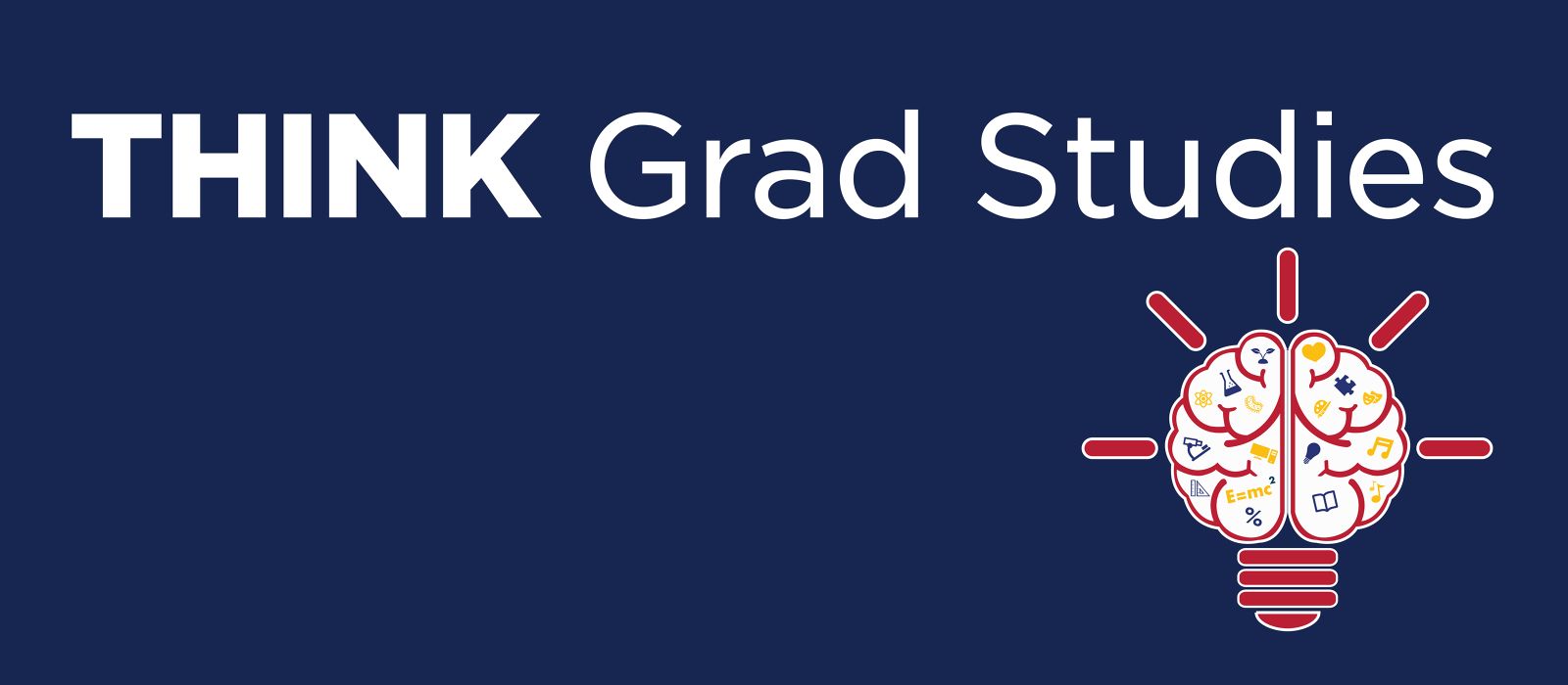 THINK Grad Studies in white on a blue background with a graphic of a brain in the bottom right.