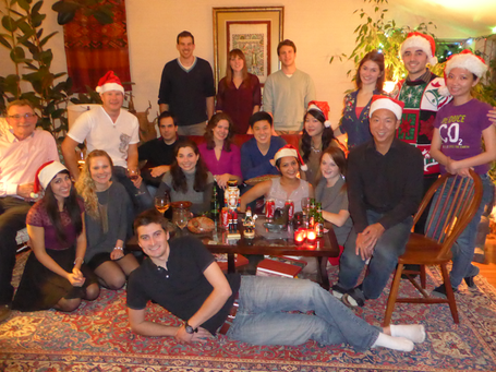 Group photo at 2013 lab Christmas party