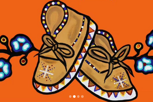 A pair of moccasins over an orange background 