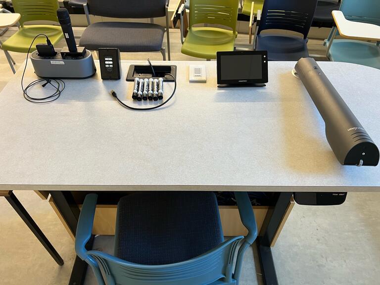 Top down view of the instructor’s podium.