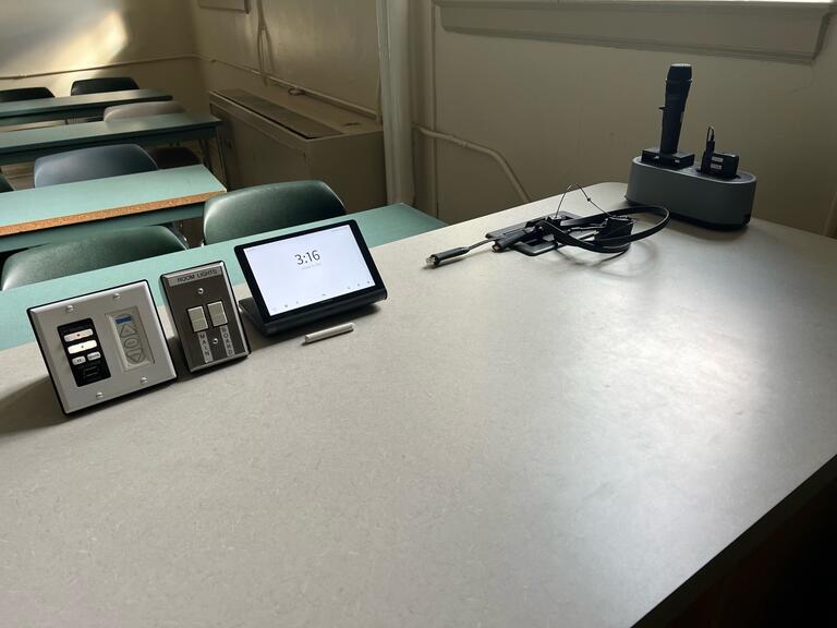 Top down view of the instructor’s podium.