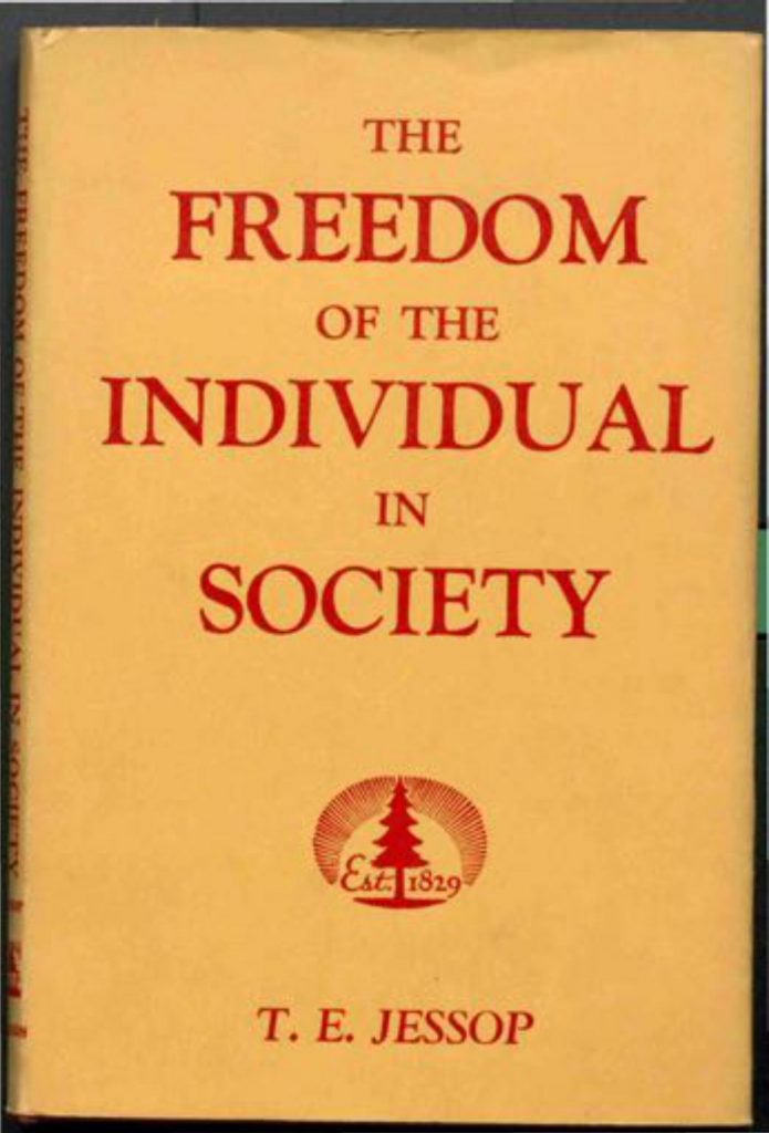 Cover of T. E. Jessop's lecture transcripts, The Freedom of the Individual in Society