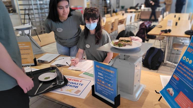 Student Ambassadors weighing food waste