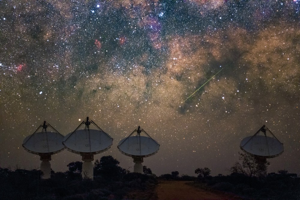 Located on Wajarri Yamaji Country in Western Australia, CSIRO’s ASKAP radio telescope has 36 dish antennas that work together as one telescope. It is considered one of the best facilities in the world to listen to radio signals from space. (Credit: Alex Cherney)