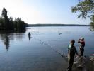 [Three researchers examine samples at Queen's University Biological Station]