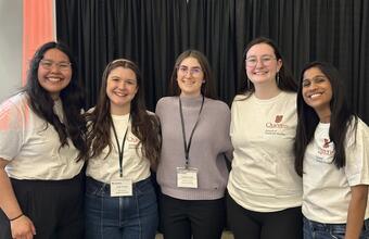 Queen’s students Sashun, Julia, Cassidy, Holly and Amanda at the Ontario 3MT and GRADflix events.