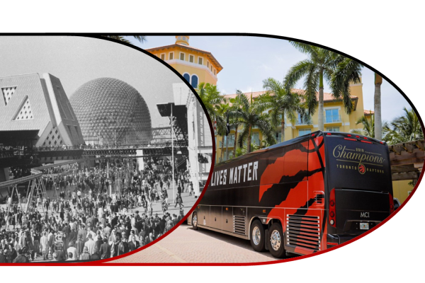 Expo ’67 (Montreal 1967)/2.	Toronto Raptors arrive at Disney campus in buses reading “Black Lives Matter” (Orlando, Florida 2020)