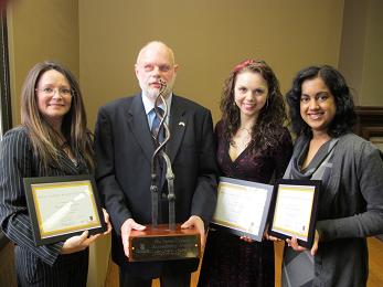 Steve Cutway and 2011 Steve Cutway Accessibility Award recipients Julie Harmgardt, Leela Viswanathan, and Jeanette Parsons