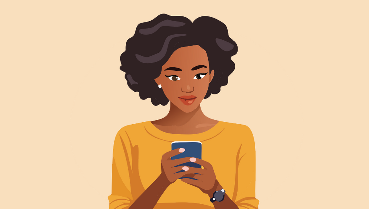 Animated picture of a woman holding her cellphone