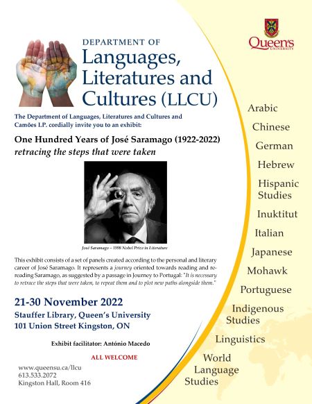 Celebrating José Saramago (1922-2022)  Department of Languages,  Literatures and Cultures