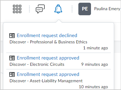 image: A notification of approval or decline of self-enrollment