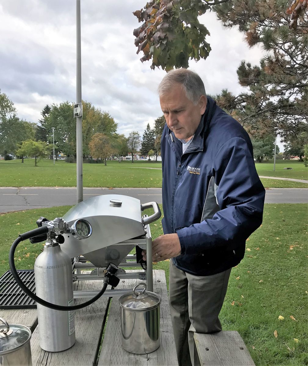 Andrew Kular, Founder of AirStoveOne, demonstrates how his invention works.